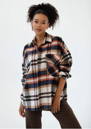 Shay - Winceyette oversize shirt Rust Navy