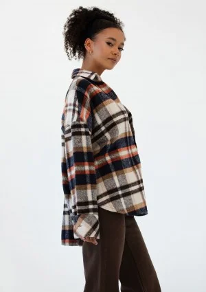 Shay - Winceyette oversize shirt Rust Navy