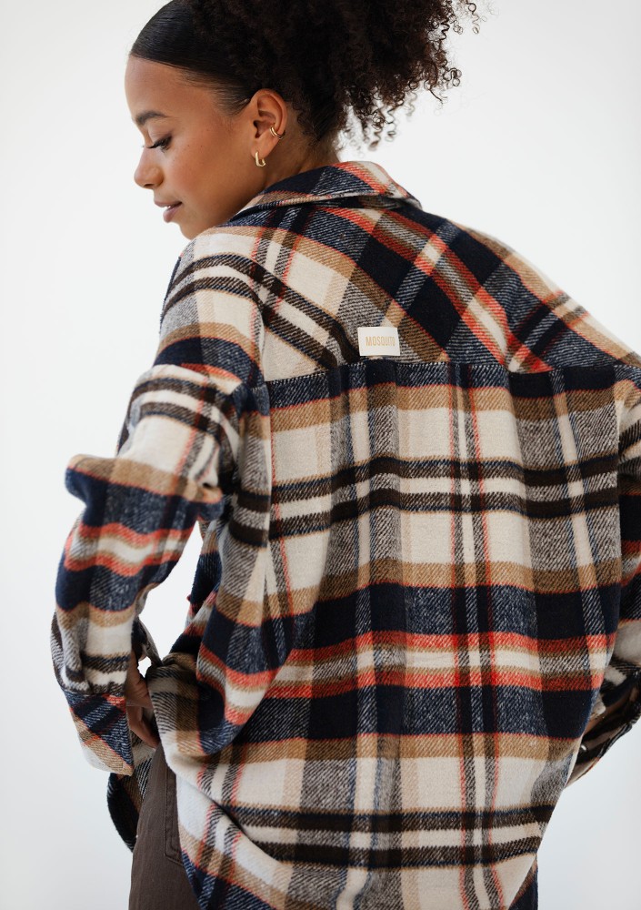 Shay - Winceyette oversize shirt Rust Navy