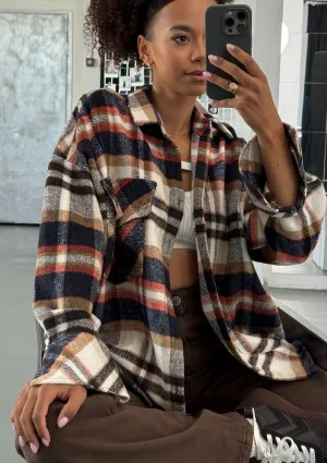 Shay - Winceyette oversize shirt Rust Navy