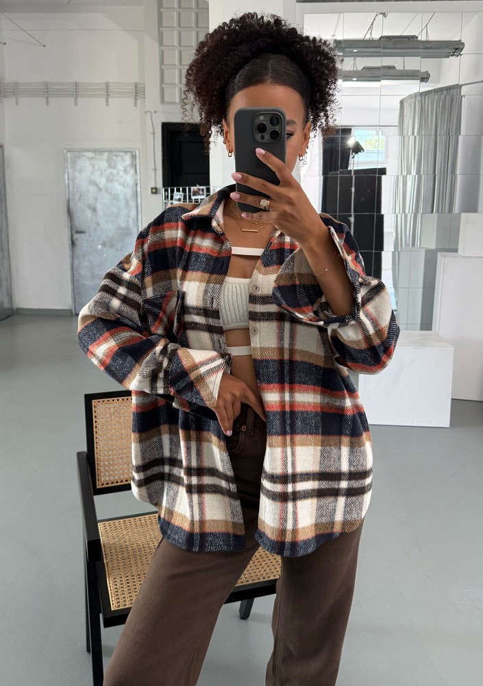 Shay - Winceyette oversize shirt Rust Navy