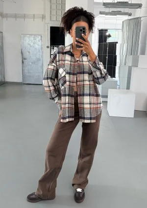 Shay - Winceyette oversize shirt Mocha Ink