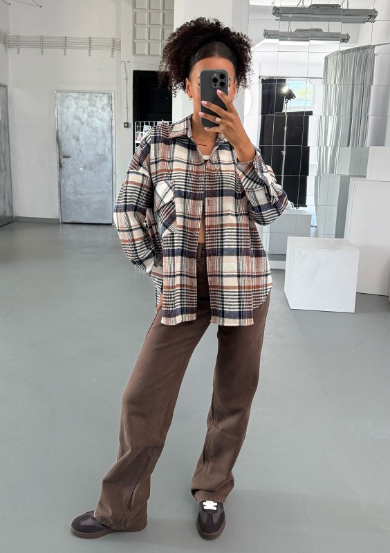 Shay - Winceyette oversize shirt Mocha Ink