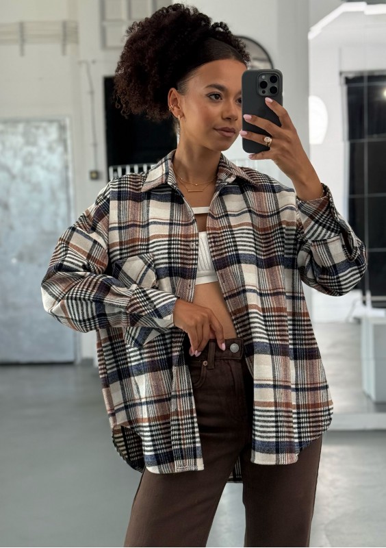 Shay - Winceyette oversize shirt Mocha Ink