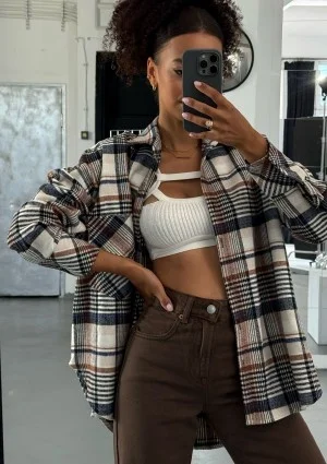 Shay - Winceyette oversize shirt Mocha Ink