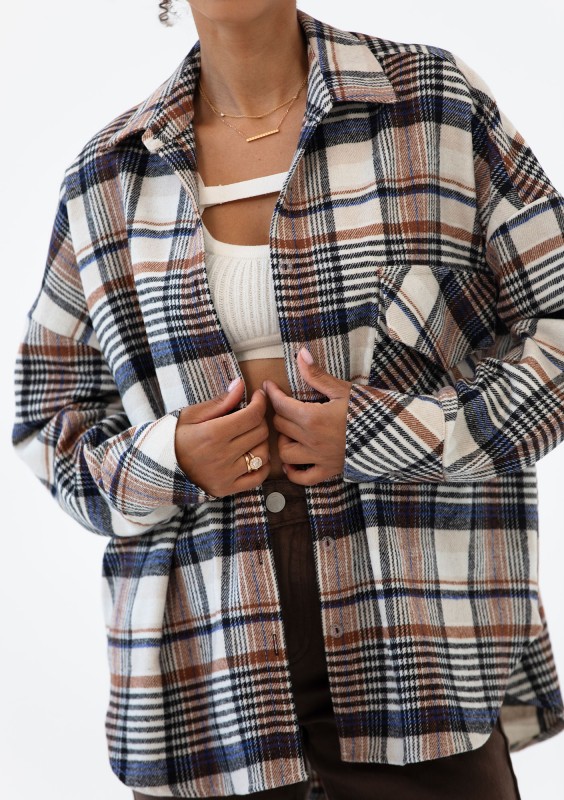 Shay - Winceyette oversize shirt Mocha Ink