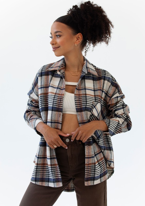 Shay - Winceyette oversize shirt Mocha Ink