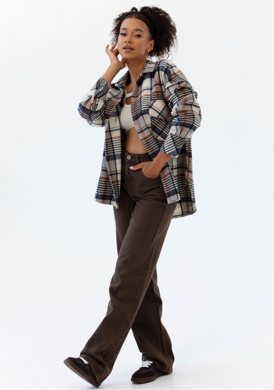 Shay - Winceyette oversize shirt Mocha Ink