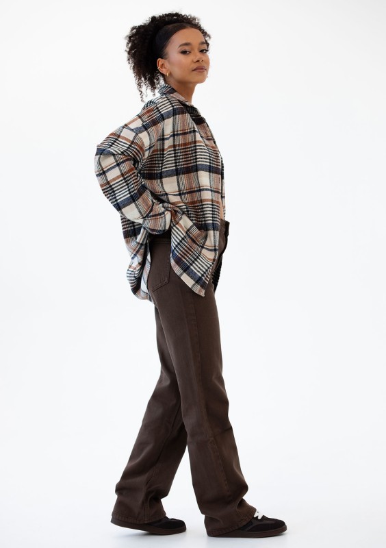 Shay - Winceyette oversize shirt Mocha Ink