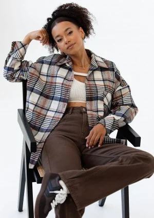 Shay - Koszula oversize z miękkiej flaneli w kratę Mocha Ink