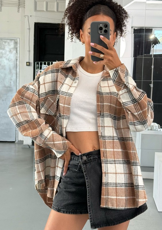 Shay - Winceyette oversize shirt Beige