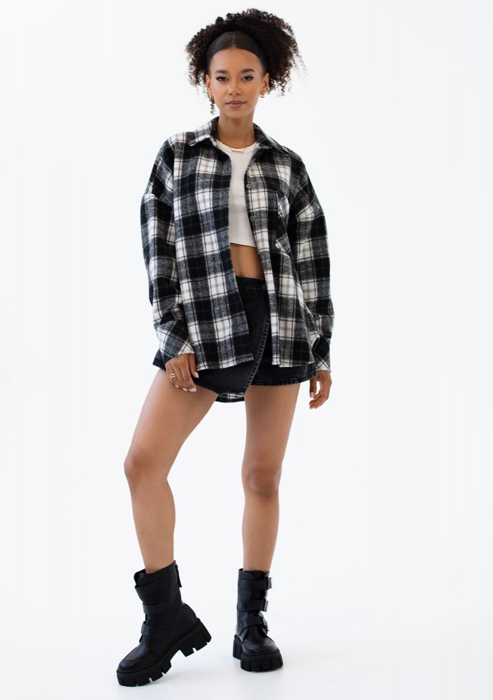 Shay - Koszula oversize z miękkiej flaneli w kratę Black