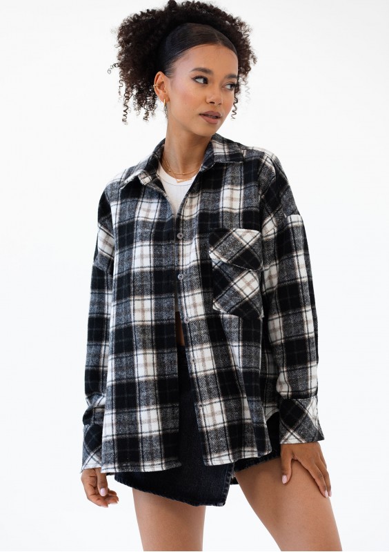 Shay - Winceyette oversize shirt Black
