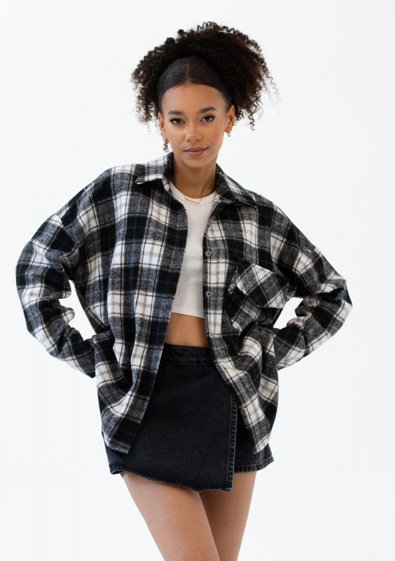 Shay - Koszula oversize z miękkiej flaneli w kratę Black