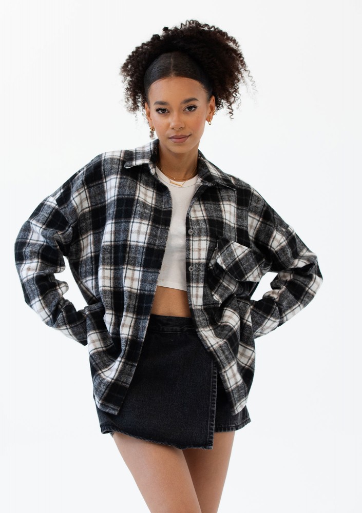 Shay - Koszula oversize z miękkiej flaneli w kratę Black