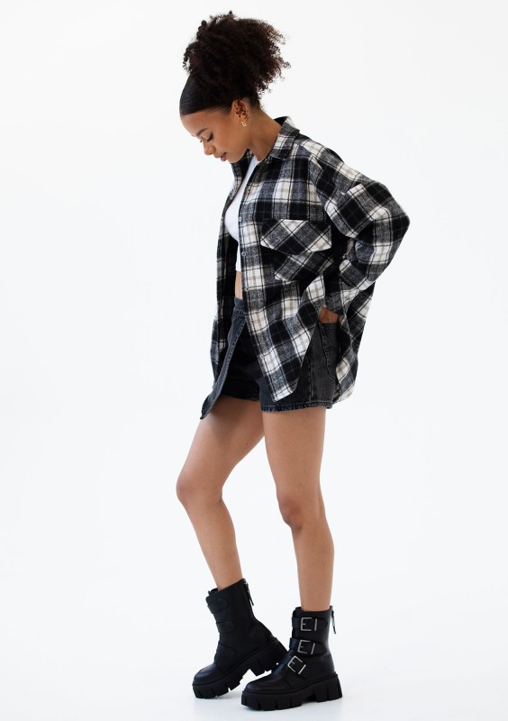 Shay - Winceyette oversize shirt Black