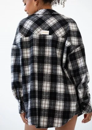 Shay - Koszula oversize z miękkiej flaneli w kratę Black