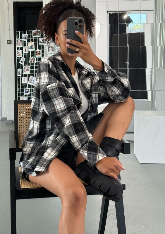 Shay - Winceyette oversize shirt Black