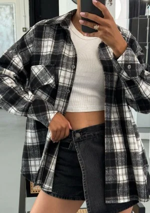 Shay - Winceyette oversize shirt Black