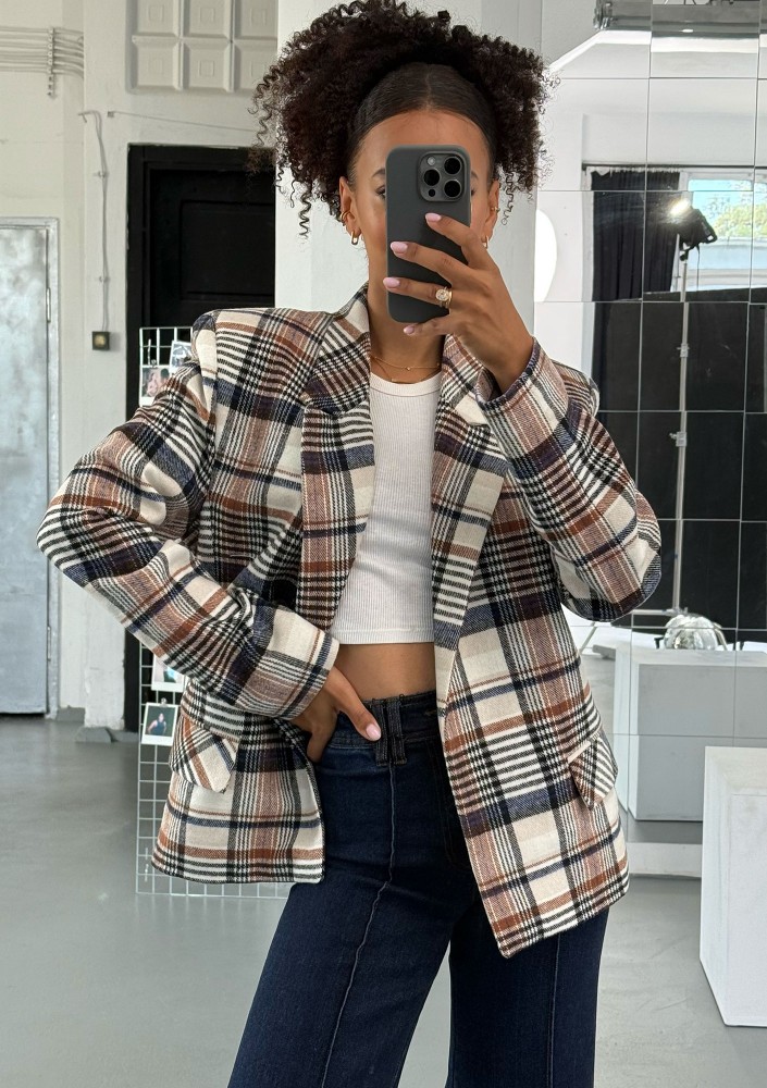 Ridge - Marynarka z flaneli w kratę Mocha Ink