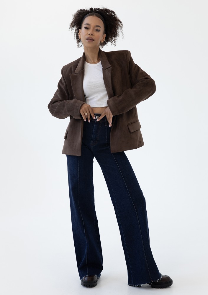 Brune - Brown faux suede blazer