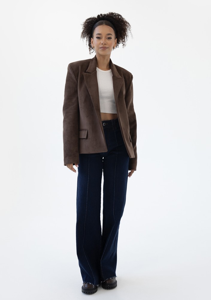 Brune - Brown faux suede blazer