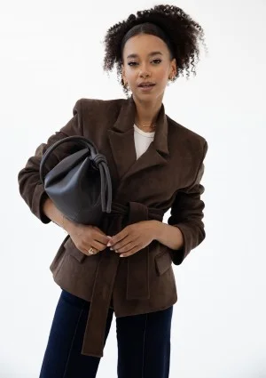 Brune - Brown faux suede blazer