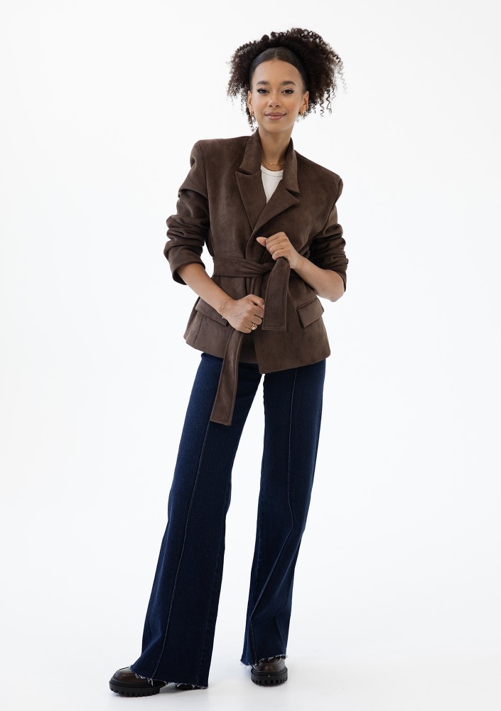 Brune - Brown faux suede blazer