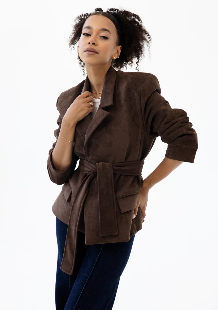 Brune - Brown faux suede blazer