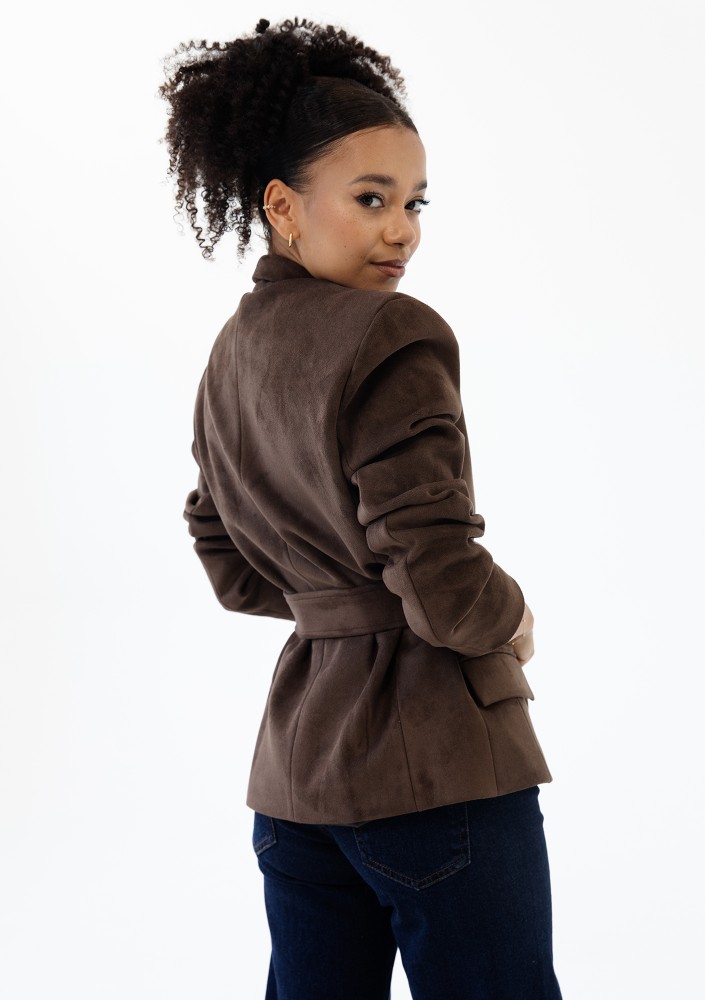 Brune - Brown faux suede blazer