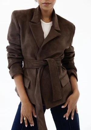 Brune - Brown faux suede blazer