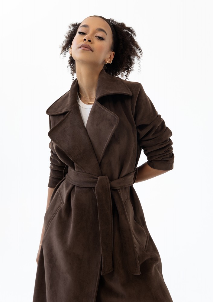 Sable - Brown faux suede coat