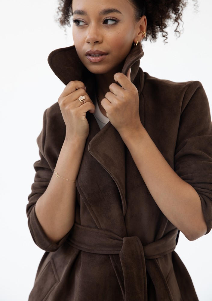 Sable - Brown faux suede coat