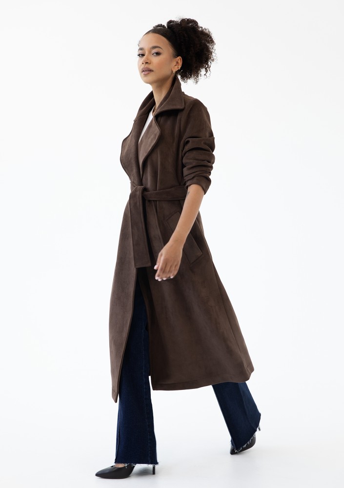 Sable - Brown faux suede coat