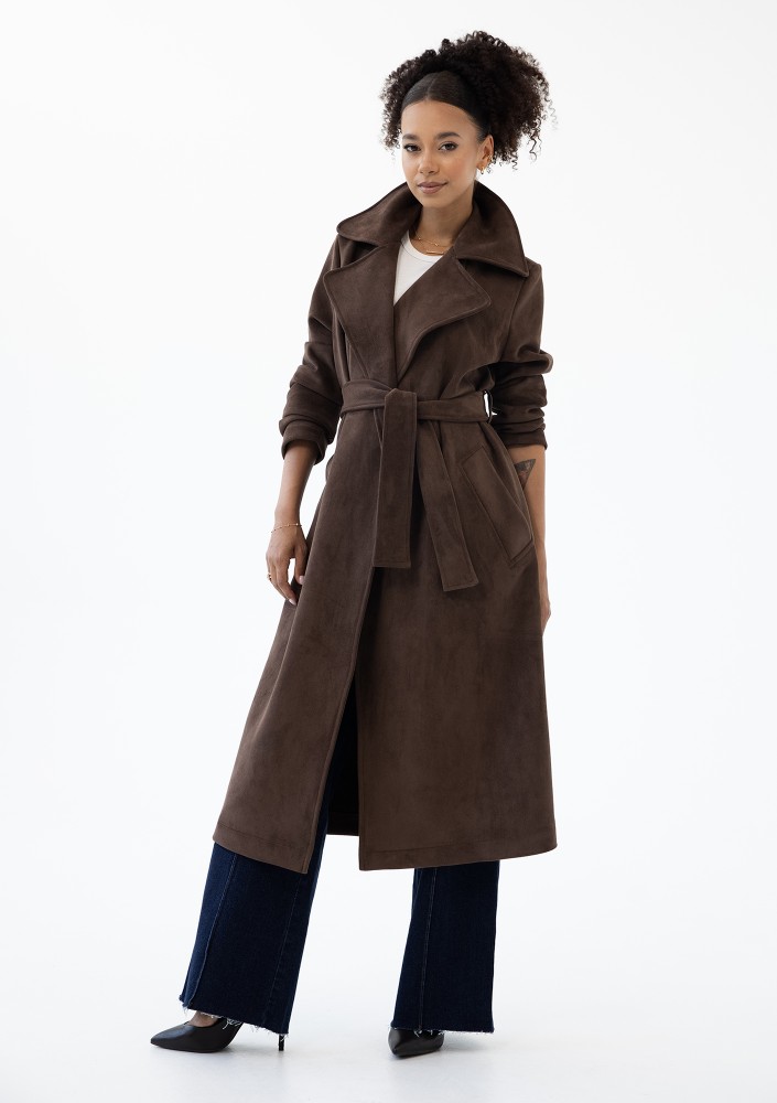 Sable - Brown faux suede coat
