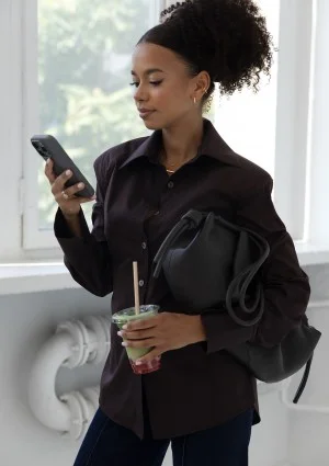 Isay - Brown slim fit shirt with pads