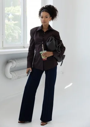 Isay - Brown slim fit shirt with pads