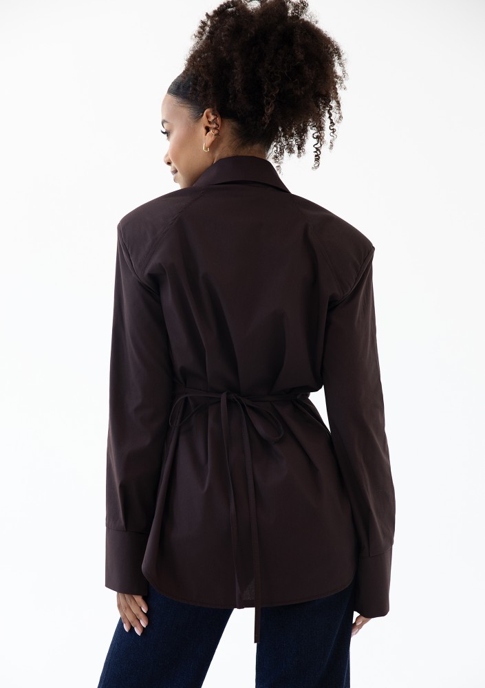 Isay - Koszula z poduszkami i wiązaniem w talii Brązowa