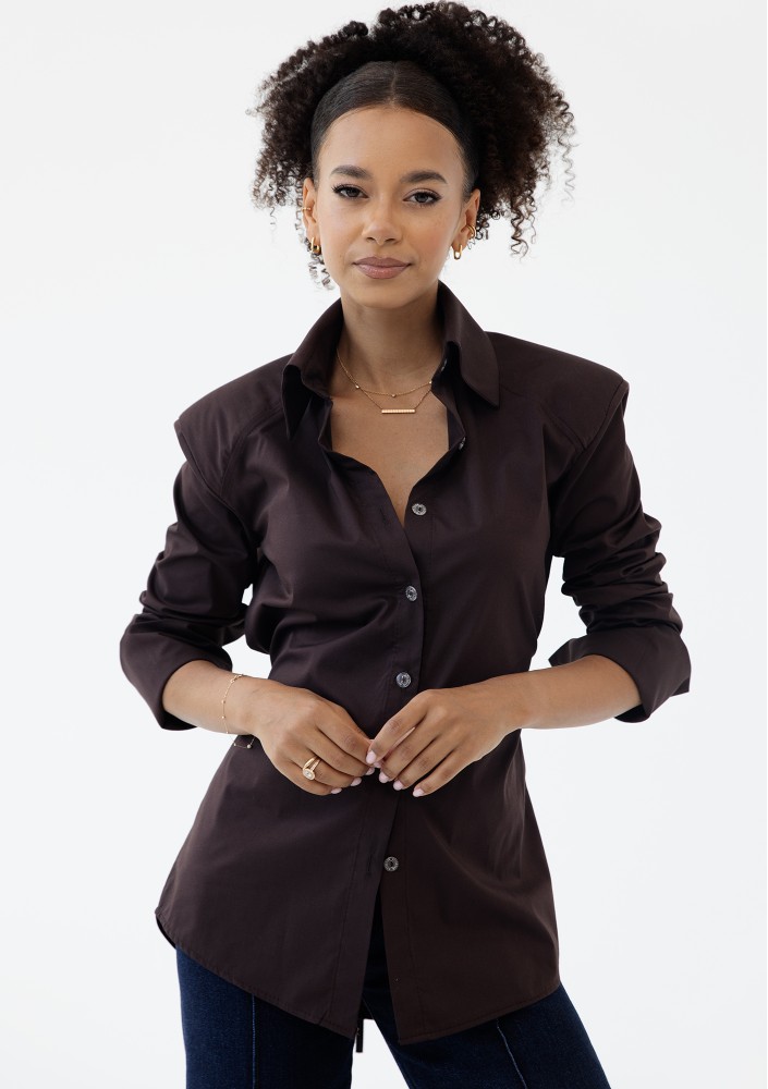 Isay - Brown slim fit shirt with pads