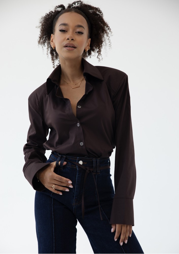 Isay - Brown slim fit shirt with pads