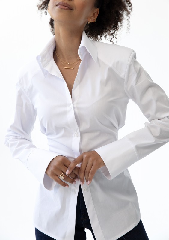 Isay - White slim fit shirt with pads