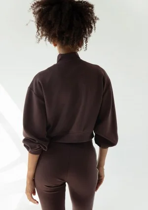 Relay - Krótka bluza rozpinana ze stójką Brązowa