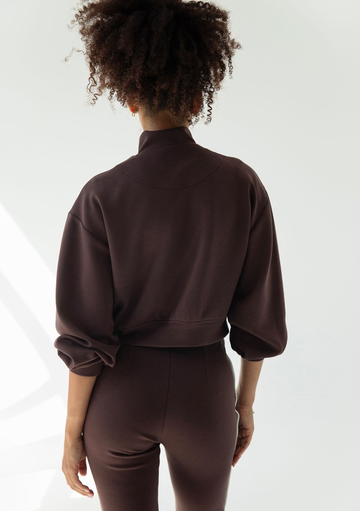 Relay - Krótka bluza rozpinana ze stójką Brązowa