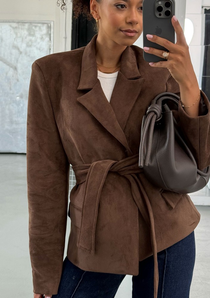 Brune - Brown faux suede blazer