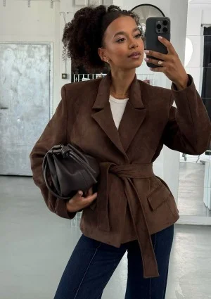 Brune - Brown faux suede blazer