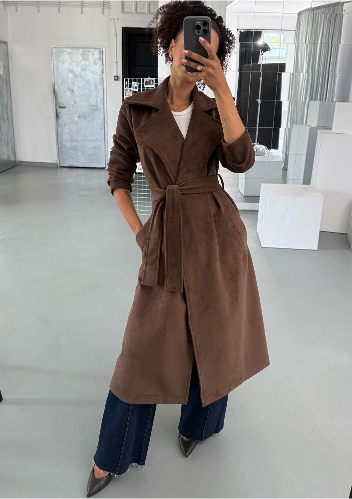 Sable - Brown faux suede coat