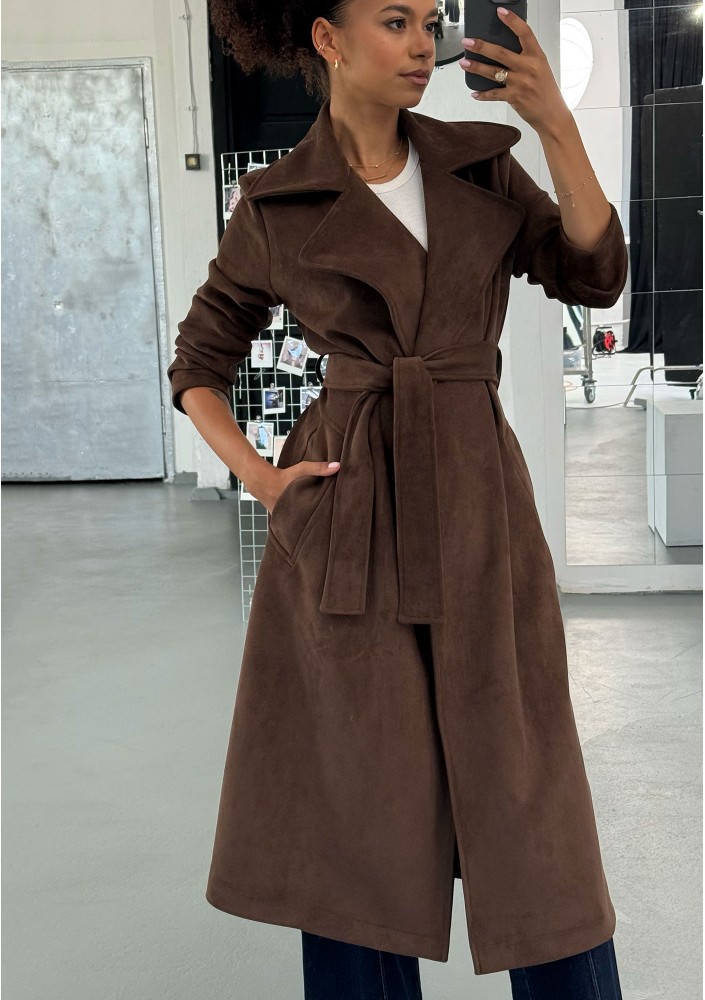 Sable - Brown faux suede coat
