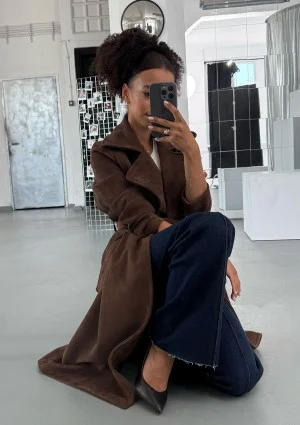 Sable - Brown faux suede coat