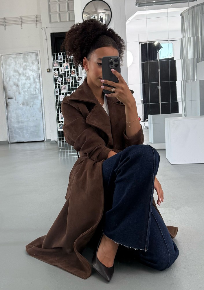 Sable - Brown faux suede coat