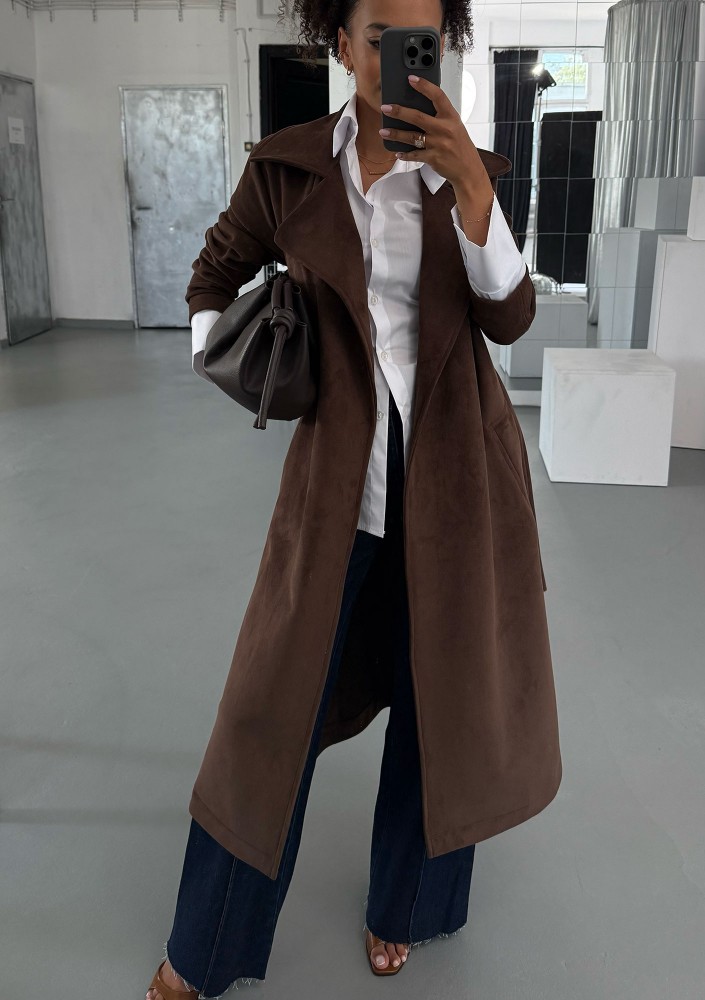 Sable - Brown faux suede coat